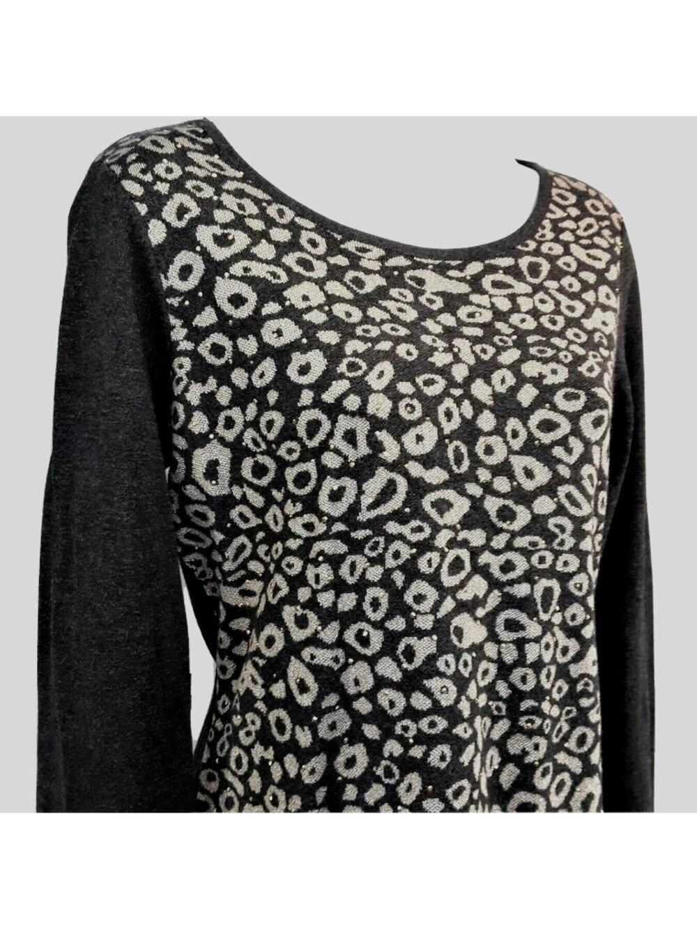 NWT Alfani Knit Sweater Small Black Metallic Gold Animal Print Women's
